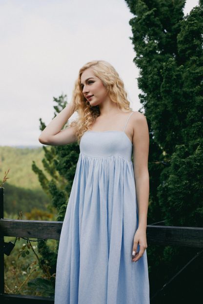 French Strapless Linen Maxi Dress