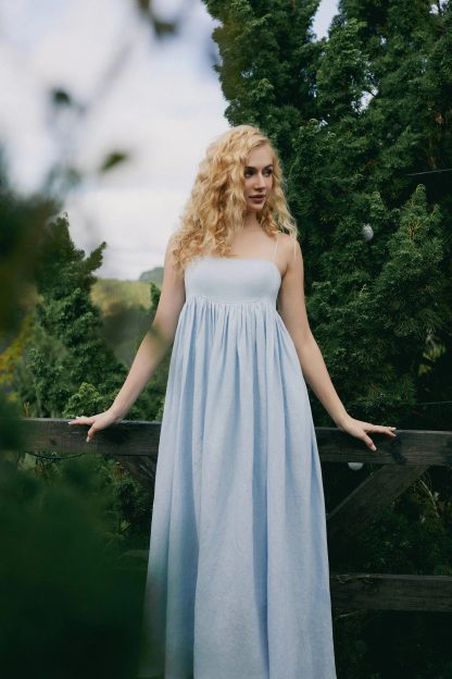 French Strapless Linen Maxi Dress - Image 5