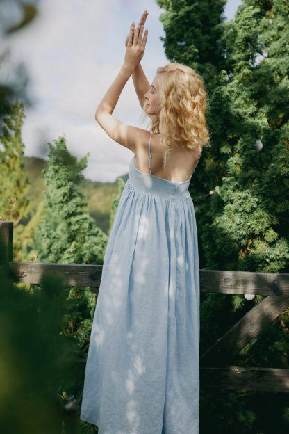 French Strapless Linen Maxi Dress - Image 4
