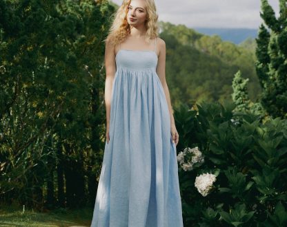 French Strapless Linen Maxi Dress - Image 2