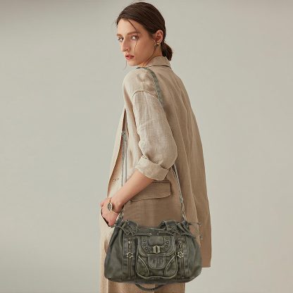 Vintage distressed motorcycle style handbag - Image 9