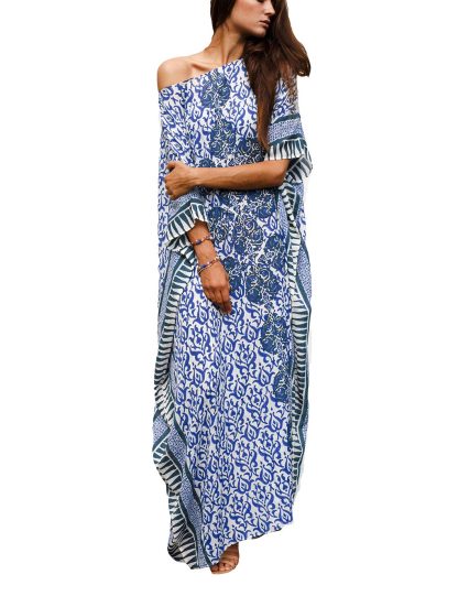 Bohemian style off-the-shoulder printed robe dress - Image 4