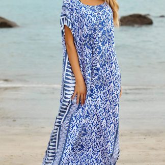 Bohemian style off-the-shoulder printed robe dress