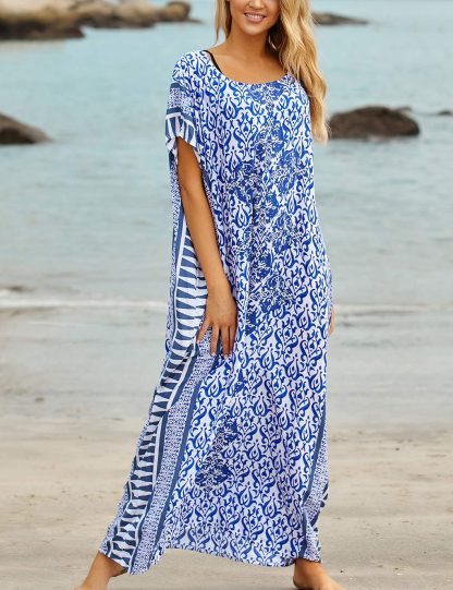 Bohemian style off-the-shoulder printed robe dress