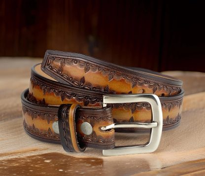 Gradient carved cowhide belt - Image 9