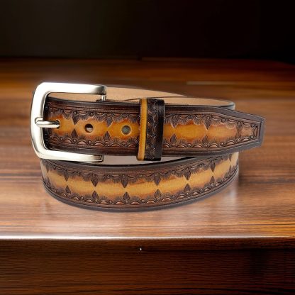 Gradient carved cowhide belt