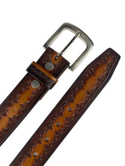Gradient carved cowhide belt - Image 4