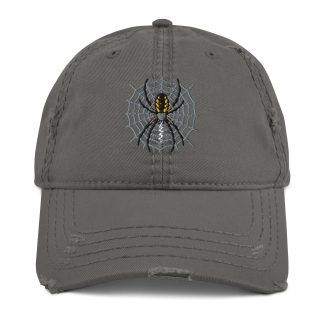 Distressed spider embroidered baseball cap