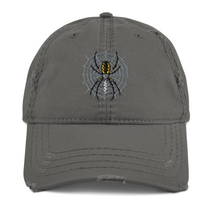 Distressed spider embroidered baseball cap