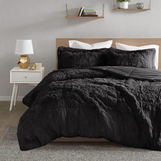 Luxurious black faux fur bedding