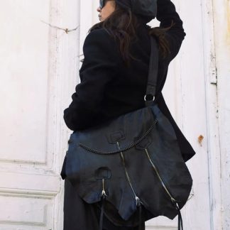 Dark style multi-zipper design shoulder bag