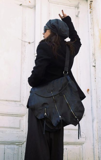 Dark style multi-zipper design shoulder bag