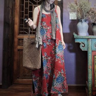 Retro printed suspender dress