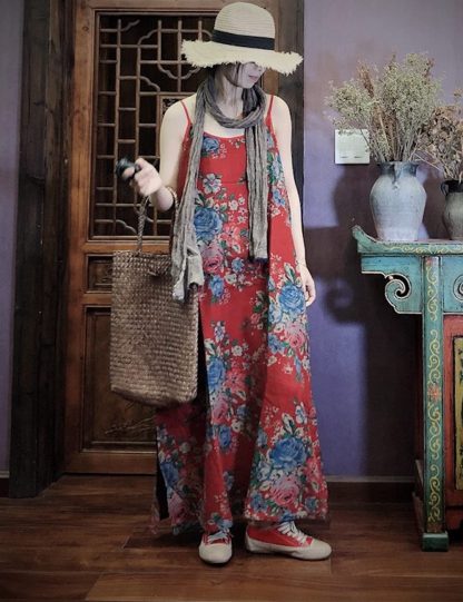 Retro printed suspender dress