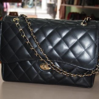 Diamond-patterned black and gold chain bag