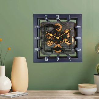 Industrial style square gear wall clock