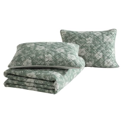 Dark green floral quilted bed cover three-piece set - Image 5