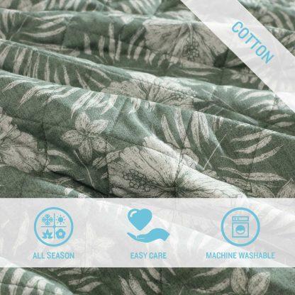 Dark green floral quilted bed cover three-piece set - Image 3