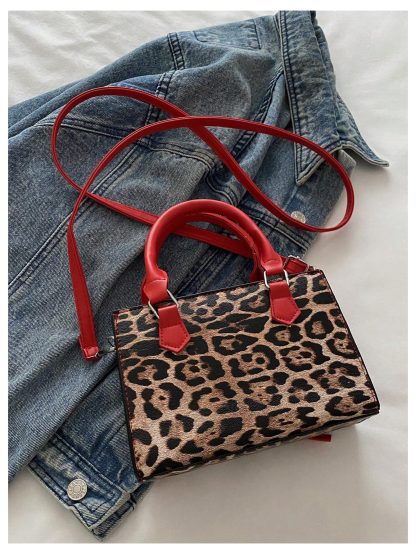 Leopard print and red embellishment mini tote bag - Image 5