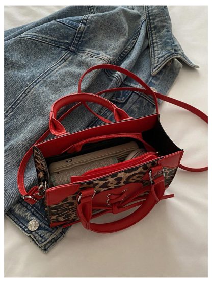 Leopard print and red embellishment mini tote bag - Image 4
