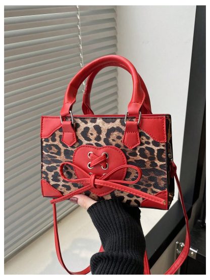 Leopard print and red embellishment mini tote bag - Image 3