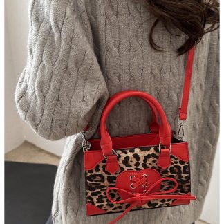 Leopard print and red embellishment mini tote bag