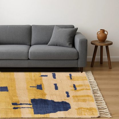 Yellow and blue colorblock abstract carpet - Image 2
