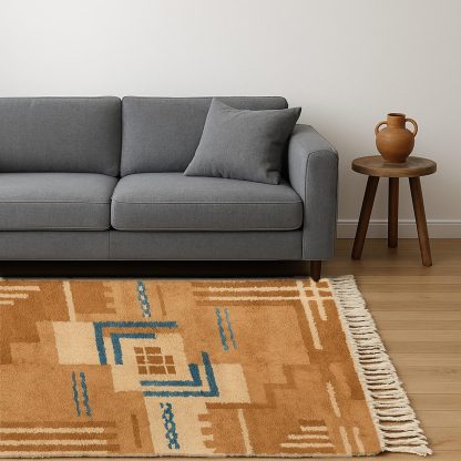 Brown and blue geometric rug - Image 2