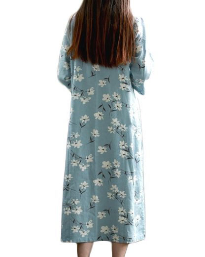 Light blue floral stand collar three-quarter sleeve dress - Image 7
