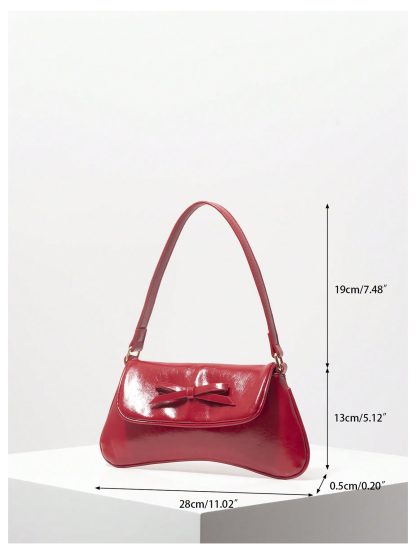 Patent Leather Charm Bow Underarm Bag - Image 7