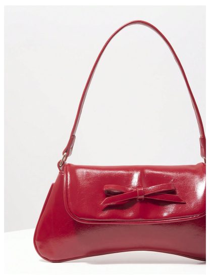 Patent Leather Charm Bow Underarm Bag - Image 4