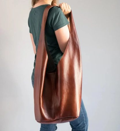 Handmade leather hobo bag