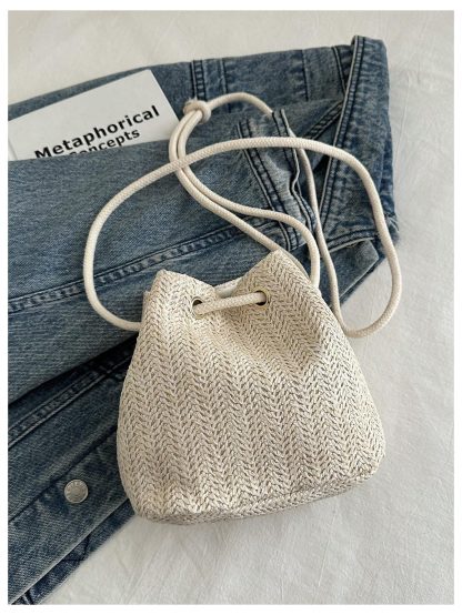 Hand-Woven Straw Cherry Bucket Bag - Image 4
