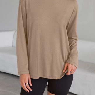 Women's beige loose long-sleeved top