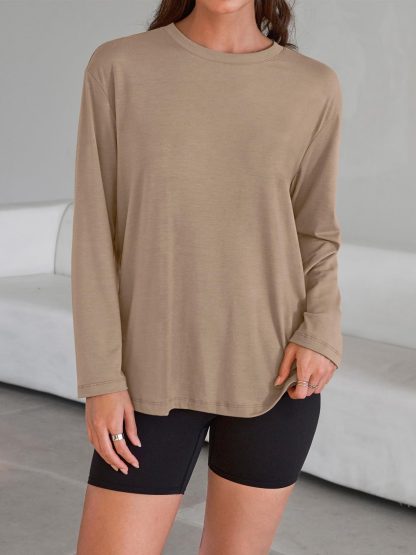 Women's beige loose long-sleeved top