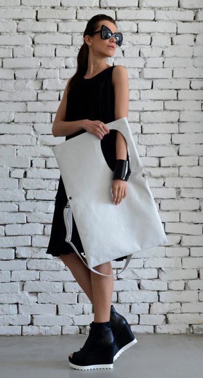 Minimalist white leather tote bag - Image 6