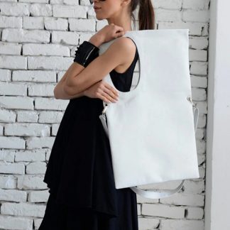 Minimalist white leather tote bag