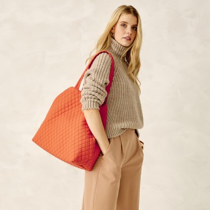 Diamond Quilted Warm Orange Tote Bag - Image 3