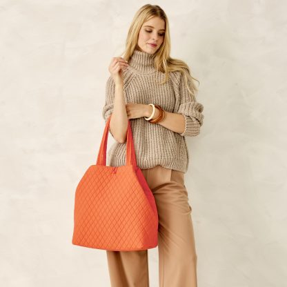 Diamond Quilted Warm Orange Tote Bag - Image 2