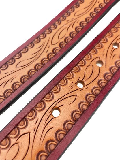 Light brown and burgundy contrasting carved belt - Image 4