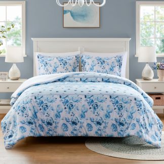 French Blue Rose Bedding Set