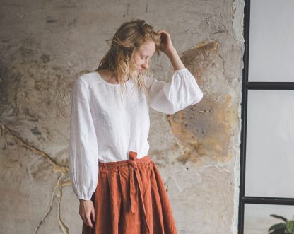 Women's Linen Puff Sleeve Shirt - Image 2