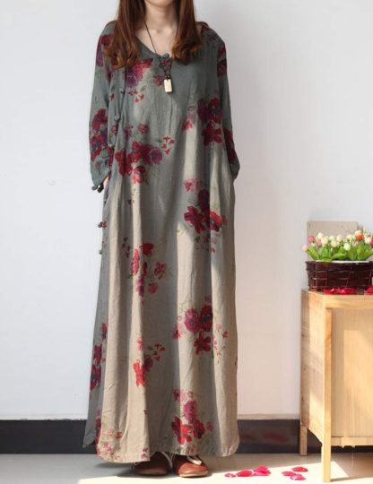 Cotton and linen printed long skirt