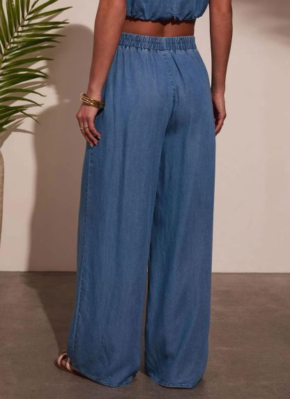 Women's denim crop top and wide-leg pants set - Image 8