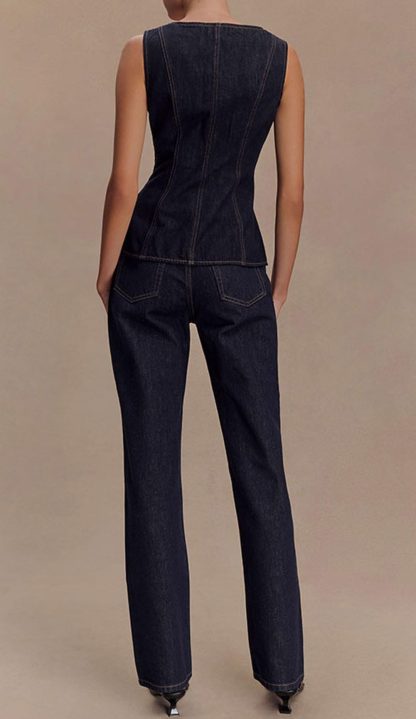 Women's denim tunic top and pants set - Image 8