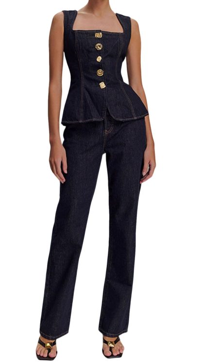Women's denim tunic top and pants set