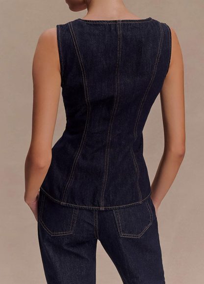 Women's denim tunic top and pants set - Image 4