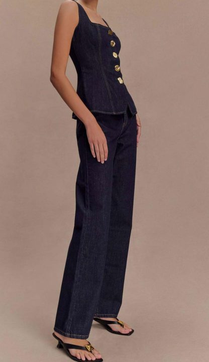 Women's denim tunic top and pants set - Image 2