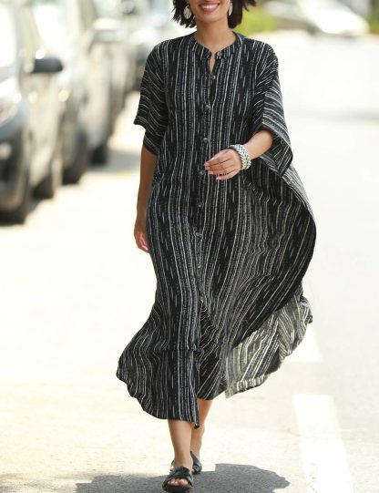 Striped textured loose robe dress - Image 3