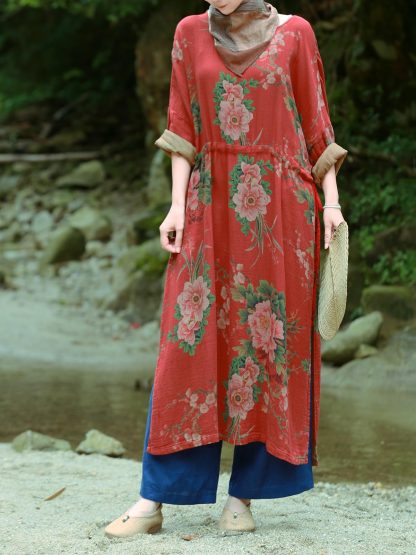 Vintage floral print mid-sleeve dress - Image 10